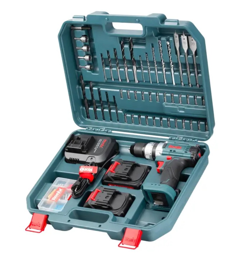 کیت دریل شارژی 20 ولت دو باتری 53 پارچه رونیکس مدل RS-8619