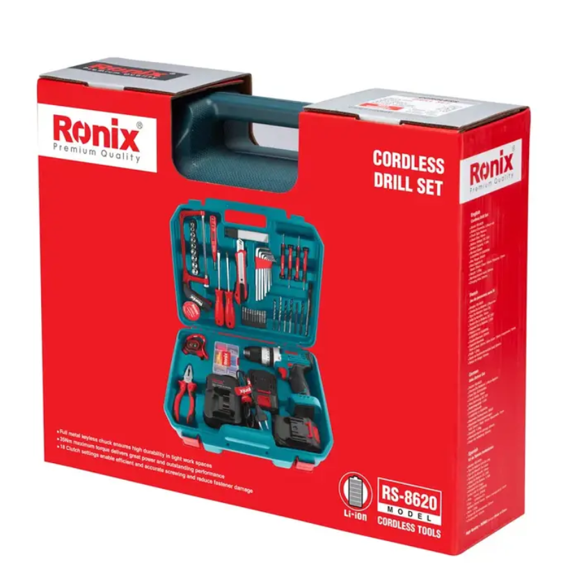 کیت دریل شارژی 20 ولت دو باتری 53 پارچه رونیکس مدل RS-8620