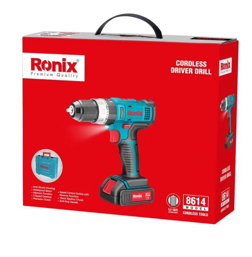 دریل پیچ گوشتی چکشی شارژی دو سرعته رونیکس مدل 8614